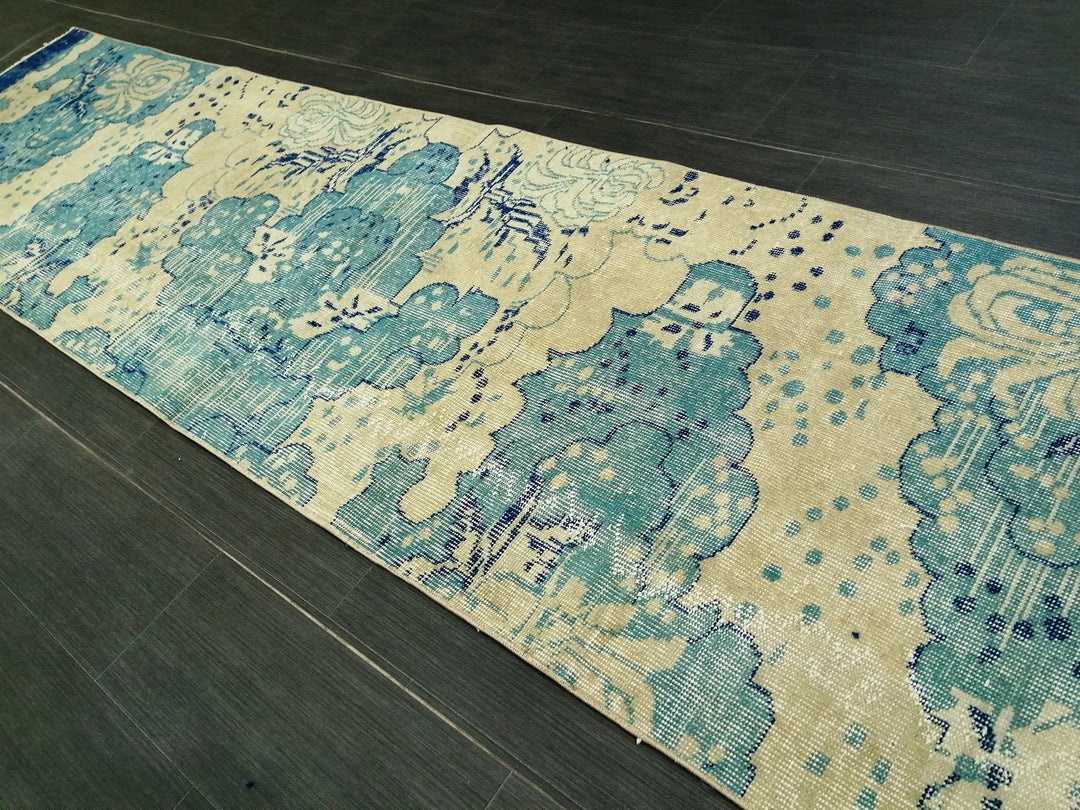 Blue Turkish Runner Rug 2' 6" x 10' 7" Hand-Knotted | No. WR94702