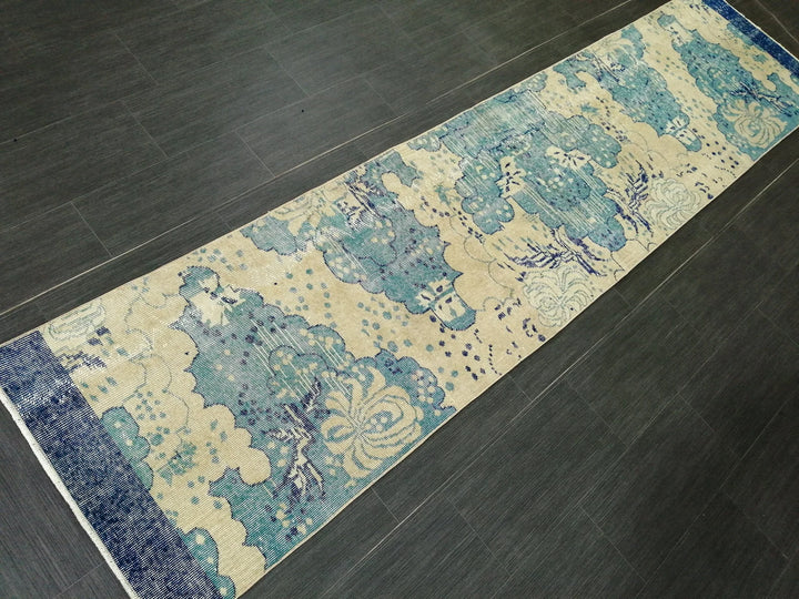 Blue Turkish Runner Rug 2' 6" x 10' 7" Hand-Knotted | No. WR94702