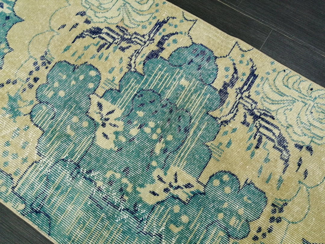 Blue Turkish Runner Rug 2' 6" x 10' 7" Hand-Knotted | No. WR94702