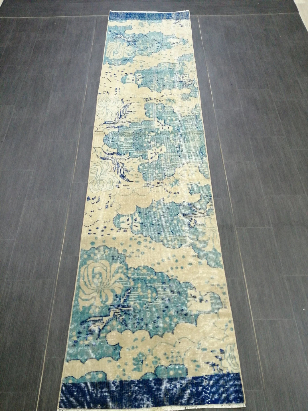 Blue Turkish Runner Rug 2' 6" x 10' 7" Hand-Knotted | No. WR94702