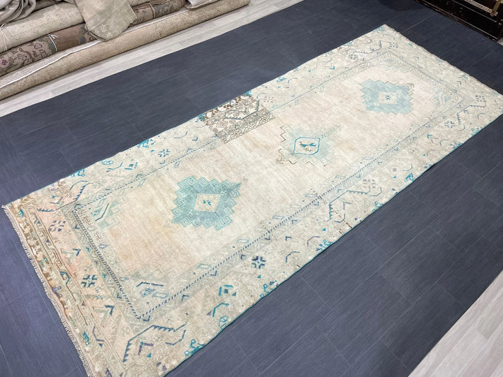 Beige Turkish Runner Rug 4' 6" x 11' 8" Hand-Knotted | No. WR95181