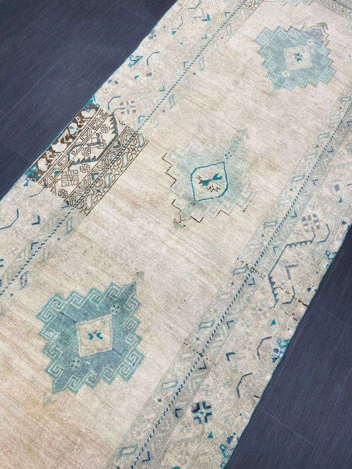 Beige Turkish Runner Rug 4' 6" x 11' 8" Hand-Knotted | No. WR95181
