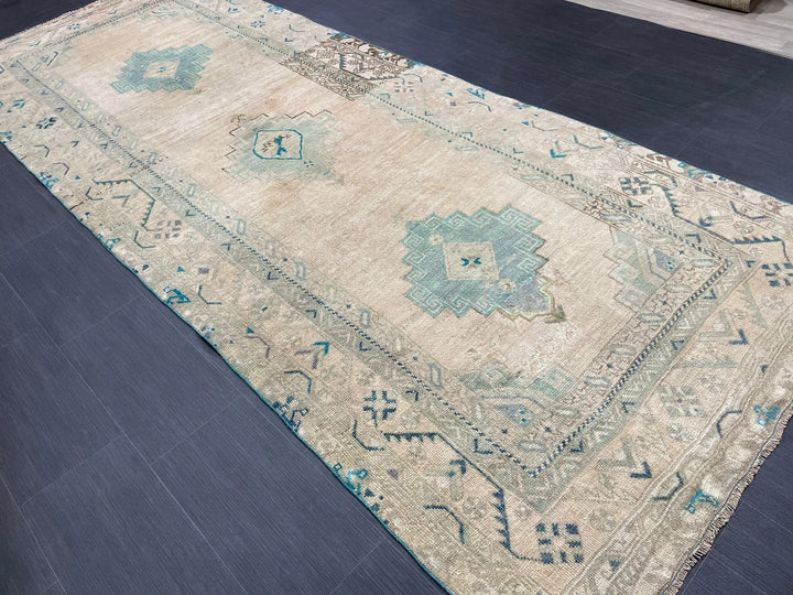 Beige Turkish Runner Rug 4' 6" x 11' 8" Hand-Knotted | No. WR95181