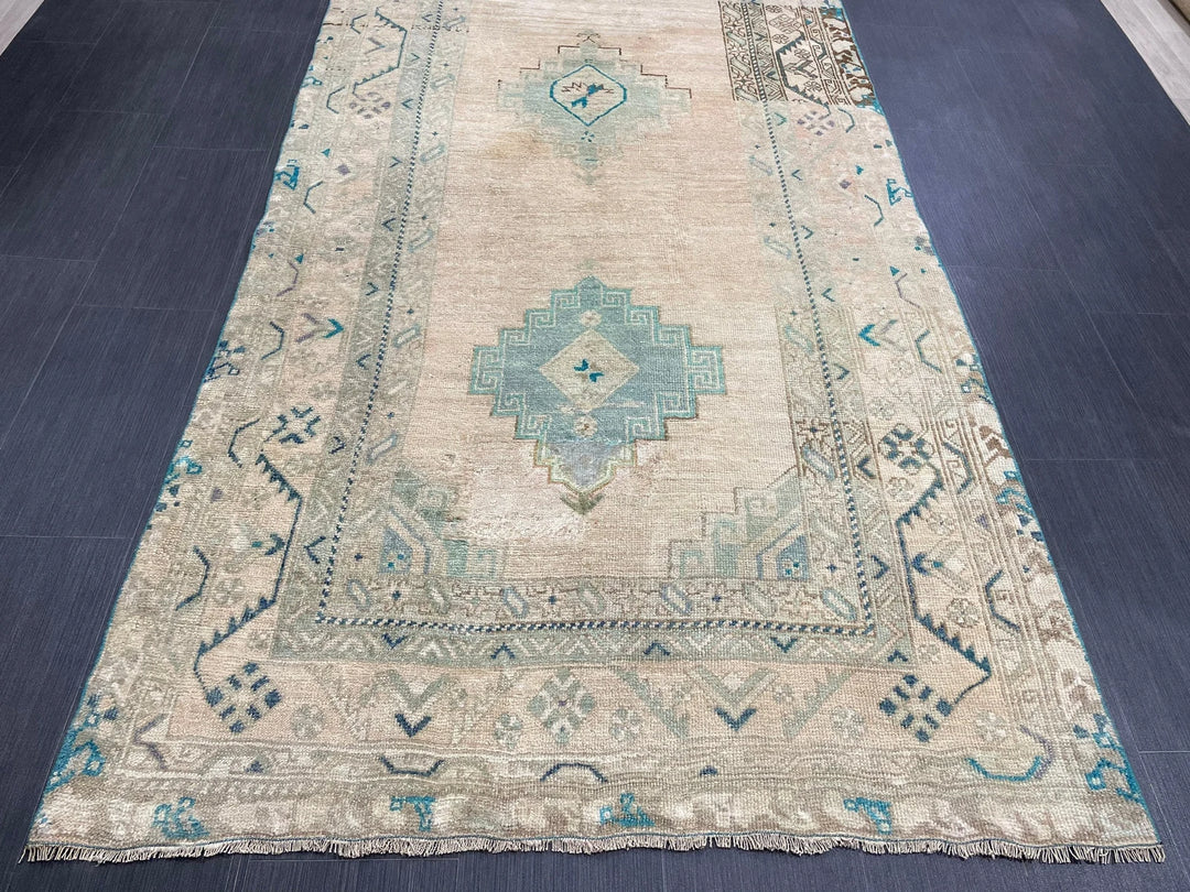 Beige Turkish Runner Rug 4' 6" x 11' 8" Hand-Knotted | No. WR95181
