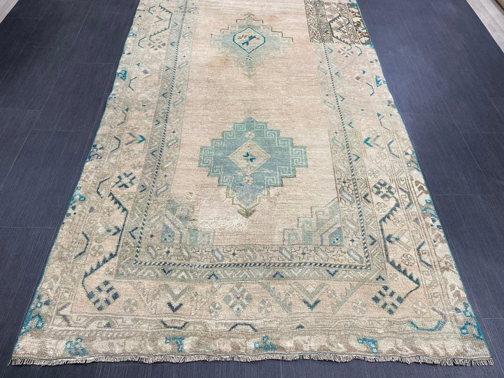 Beige Turkish Runner Rug 4' 6" x 11' 8" Hand-Knotted | No. WR95181