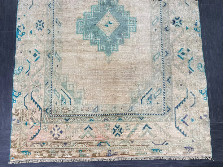 Beige Turkish Runner Rug 4' 6" x 11' 8" Hand-Knotted | No. WR95181