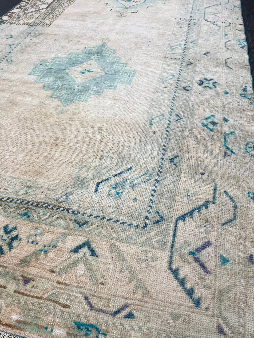 Beige Turkish Runner Rug 4' 6" x 11' 8" Hand-Knotted | No. WR95181