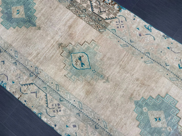 Beige Turkish Runner Rug 4' 6" x 11' 8" Hand-Knotted | No. WR95181