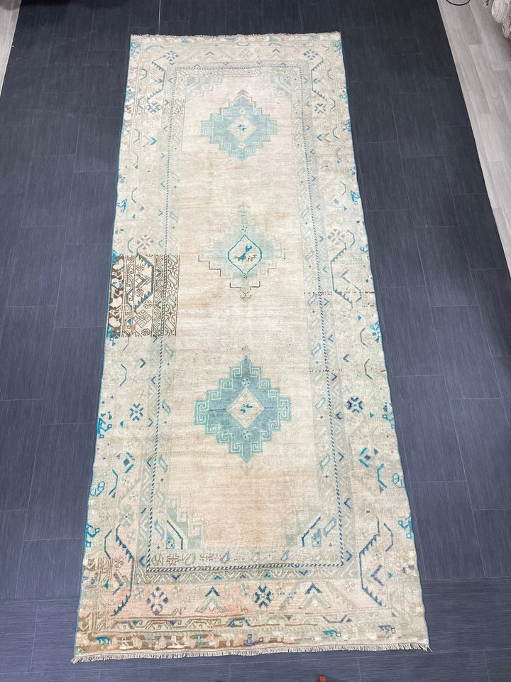 Beige Turkish Runner Rug 4' 6" x 11' 8" Hand-Knotted | No. WR95181