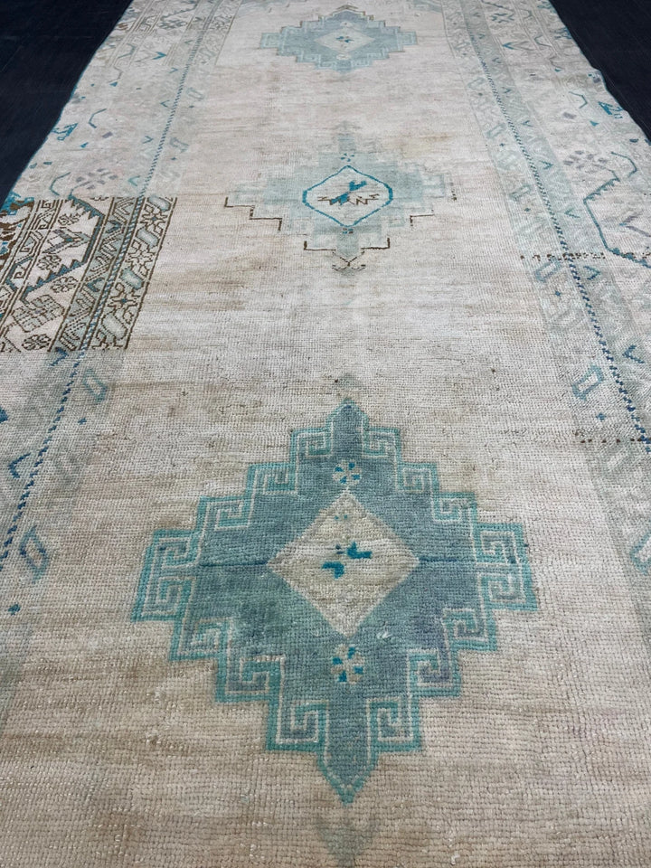 Beige Turkish Runner Rug 4' 6" x 11' 8" Hand-Knotted | No. WR95181