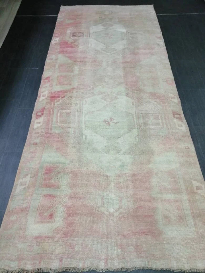 Pink Turkish Runner Rug 4' 9" x 11' 5" Hand-Knotted | No. WR96575