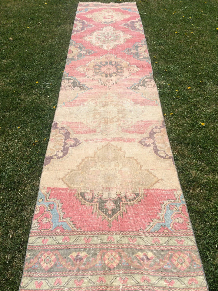 Beige Turkish Runner Rug 3' x 13' Hand-Knotted | No. WR96761