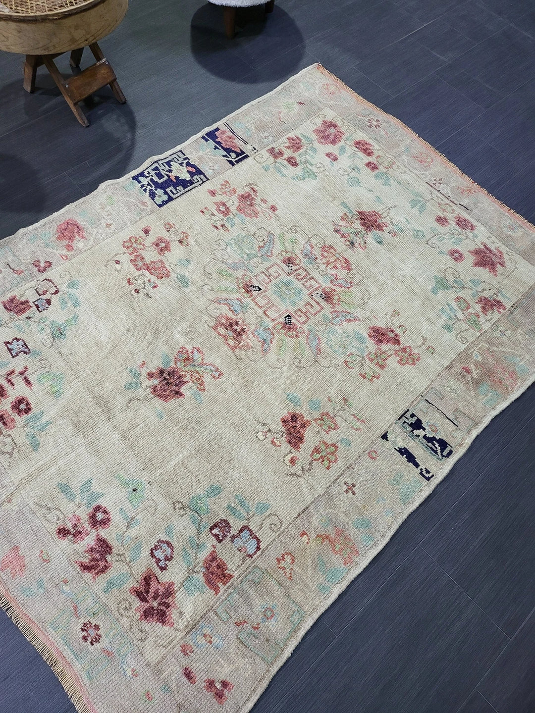 Beige Turkish Runner Rug 4' 1" x 5' 7" Hand-Knotted | No. WR96865