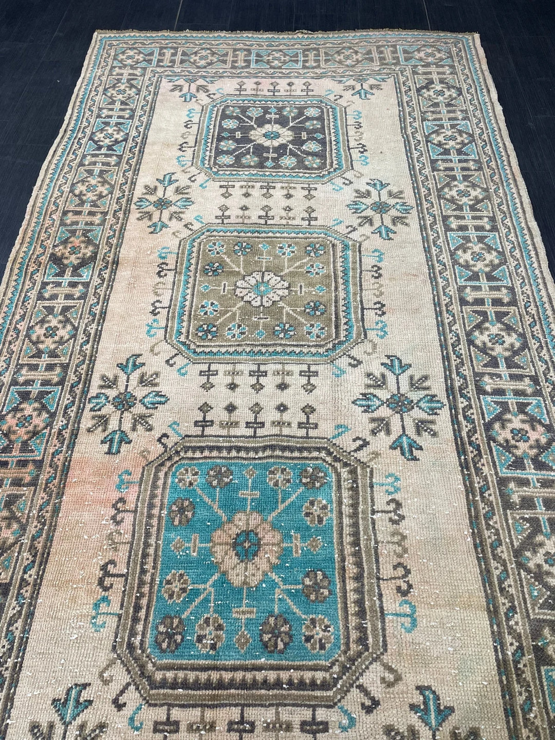 Beige Turkish Runner Rug 4' 7" x 12' 7" Hand-Knotted | No. WR96871