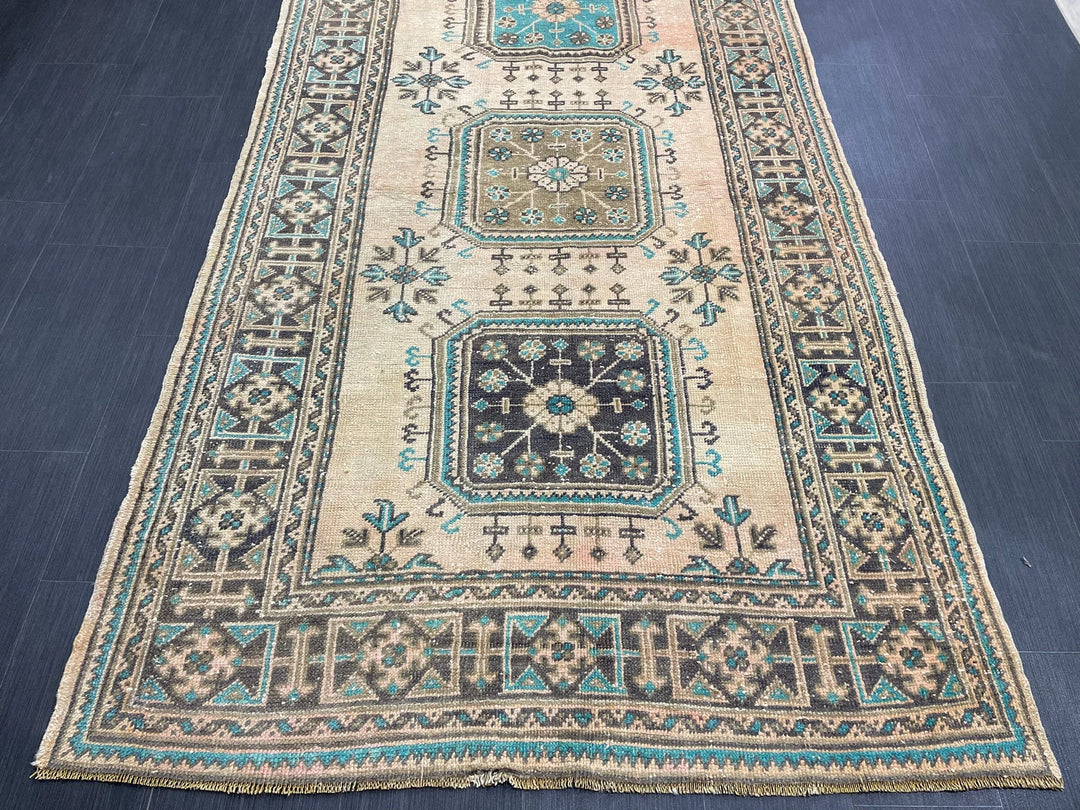 Beige Turkish Runner Rug 4' 7" x 12' 7" Hand-Knotted | No. WR96871