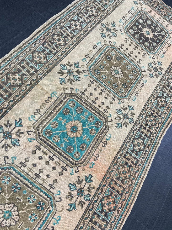 Beige Turkish Runner Rug 4' 7" x 12' 7" Hand-Knotted | No. WR96871