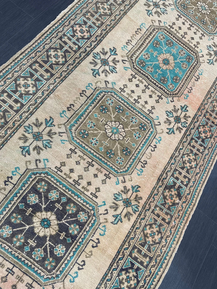 Beige Turkish Runner Rug 4' 7" x 12' 7" Hand-Knotted | No. WR96871