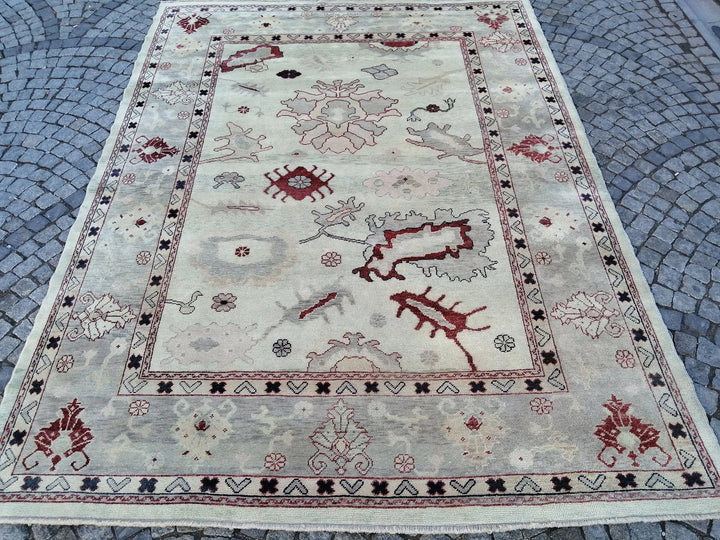 Beige Turkish Runner Rug 9' 1" x 12' Hand-Knotted | No. WR96873