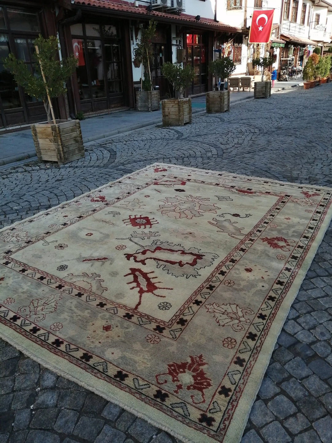 Beige Turkish Runner Rug 9' 1" x 12' Hand-Knotted | No. WR96873