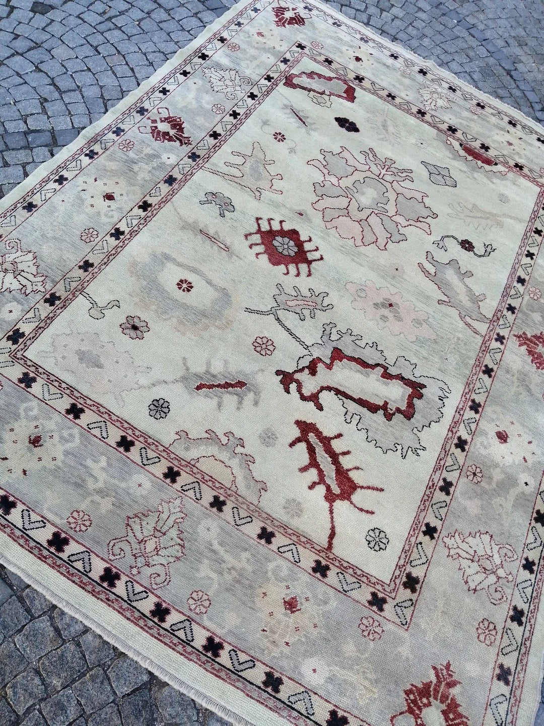 Beige Turkish Runner Rug 9' 1" x 12' Hand-Knotted | No. WR96873