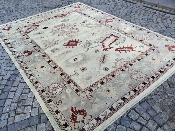 Beige Turkish Runner Rug 9' 1" x 12' Hand-Knotted | No. WR96873