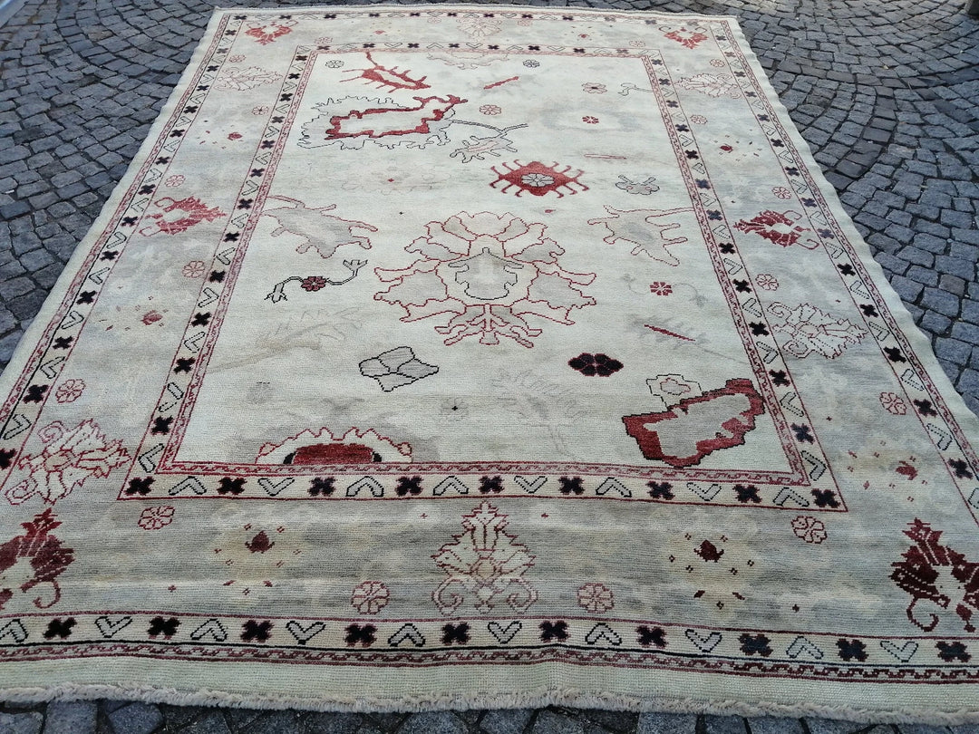Beige Turkish Runner Rug 9' 1" x 12' Hand-Knotted | No. WR96873