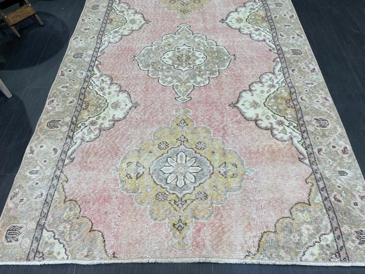 Pink Turkish Runner Rug 4' 6" x 9' 2" Hand-Knotted | No. WR97100