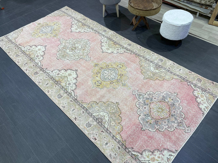 Pink Turkish Runner Rug 4' 6" x 9' 2" Hand-Knotted | No. WR97100