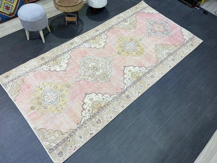 Pink Turkish Runner Rug 4' 6" x 9' 2" Hand-Knotted | No. WR97100