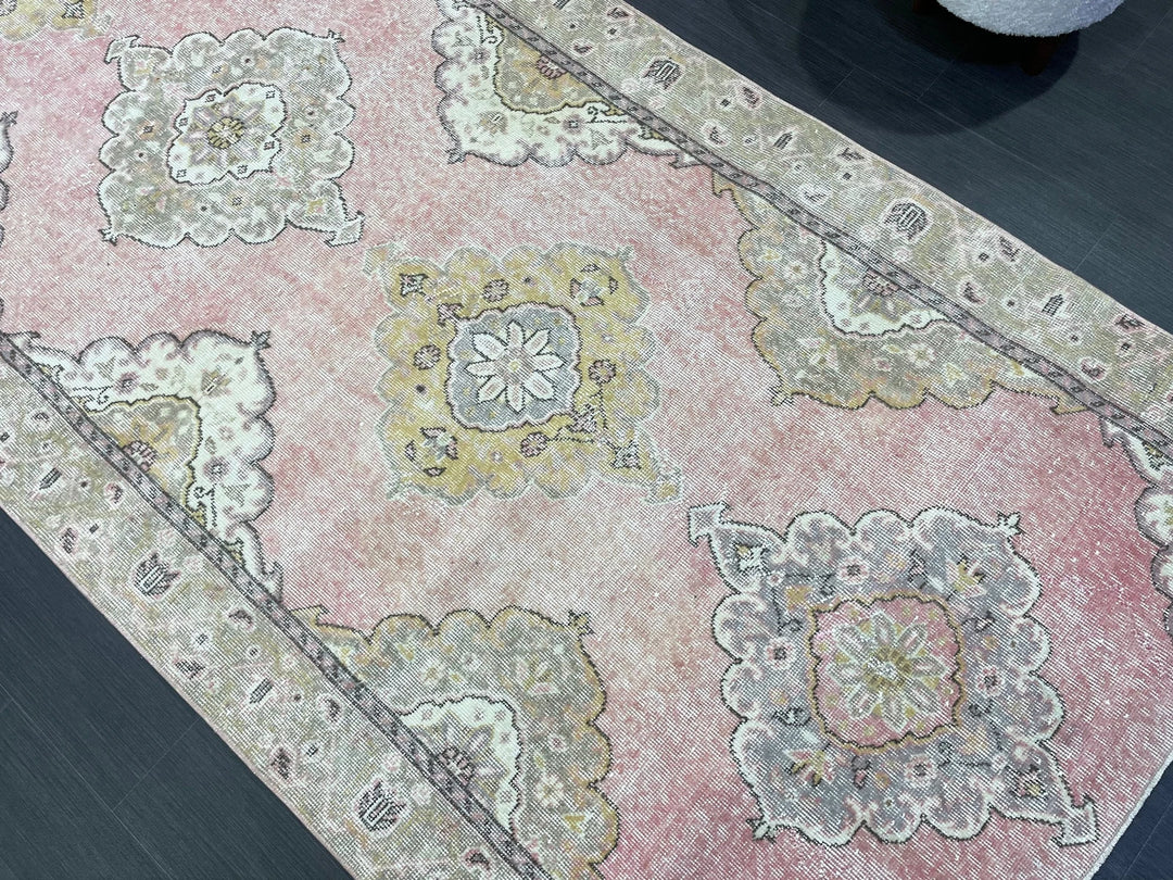 Pink Turkish Runner Rug 4' 6" x 9' 2" Hand-Knotted | No. WR97100