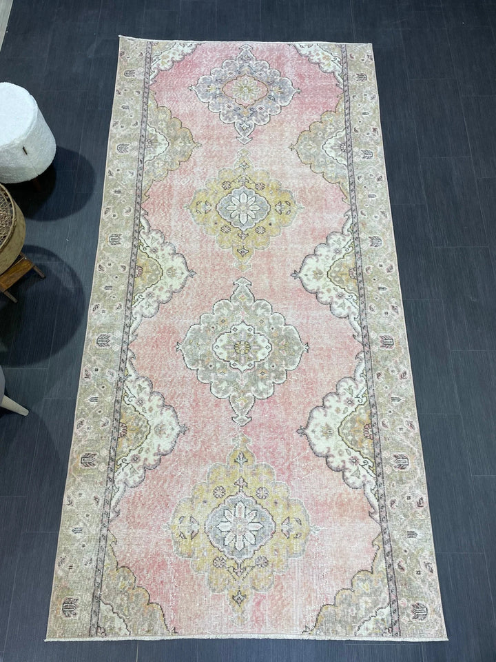 Pink Turkish Runner Rug 4' 6" x 9' 2" Hand-Knotted | No. WR97100