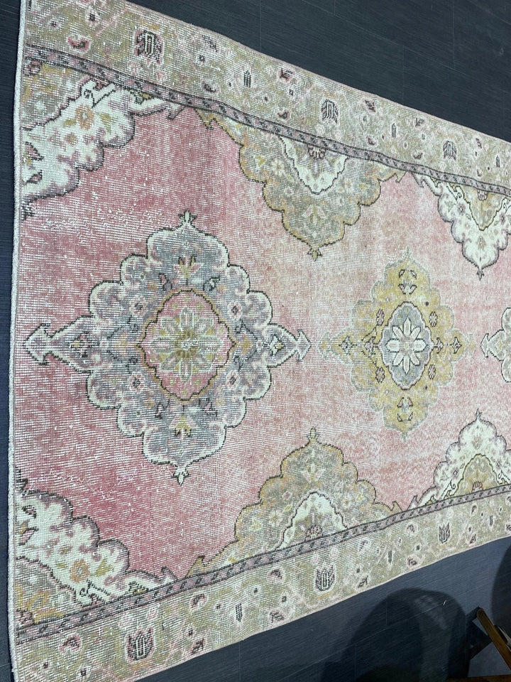 Pink Turkish Runner Rug 4' 6" x 9' 2" Hand-Knotted | No. WR97100