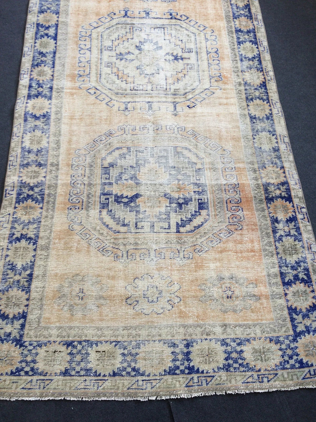 Blue Turkish Runner Rug 4' 7" x 13' 4" Hand-Knotted | No. WR97656