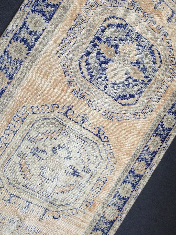 Blue Turkish Runner Rug 4' 7" x 13' 4" Hand-Knotted | No. WR97656