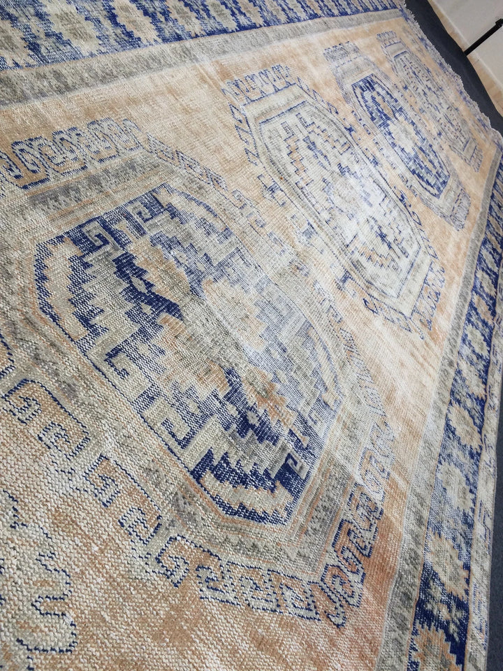 Blue Turkish Runner Rug 4' 7" x 13' 4" Hand-Knotted | No. WR97656