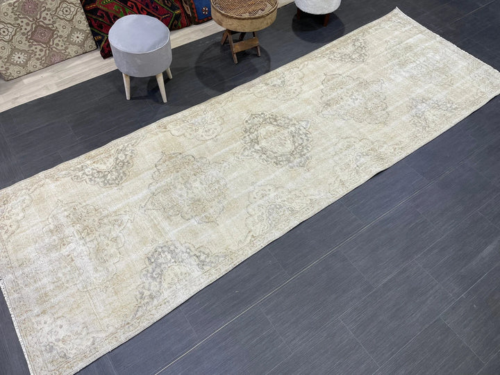 Beige Turkish Runner Rug 3' 7" x 10' 10" Hand-Knotted | No. WR97845