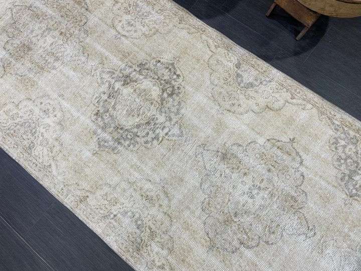 Beige Turkish Runner Rug 3' 7" x 10' 10" Hand-Knotted | No. WR97845