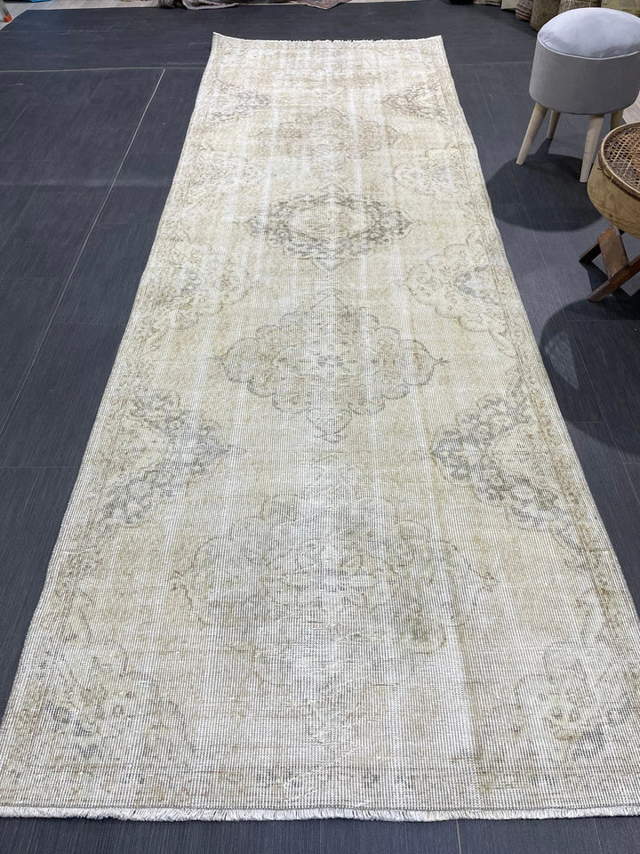 Beige Turkish Runner Rug 3' 7" x 10' 10" Hand-Knotted | No. WR97845