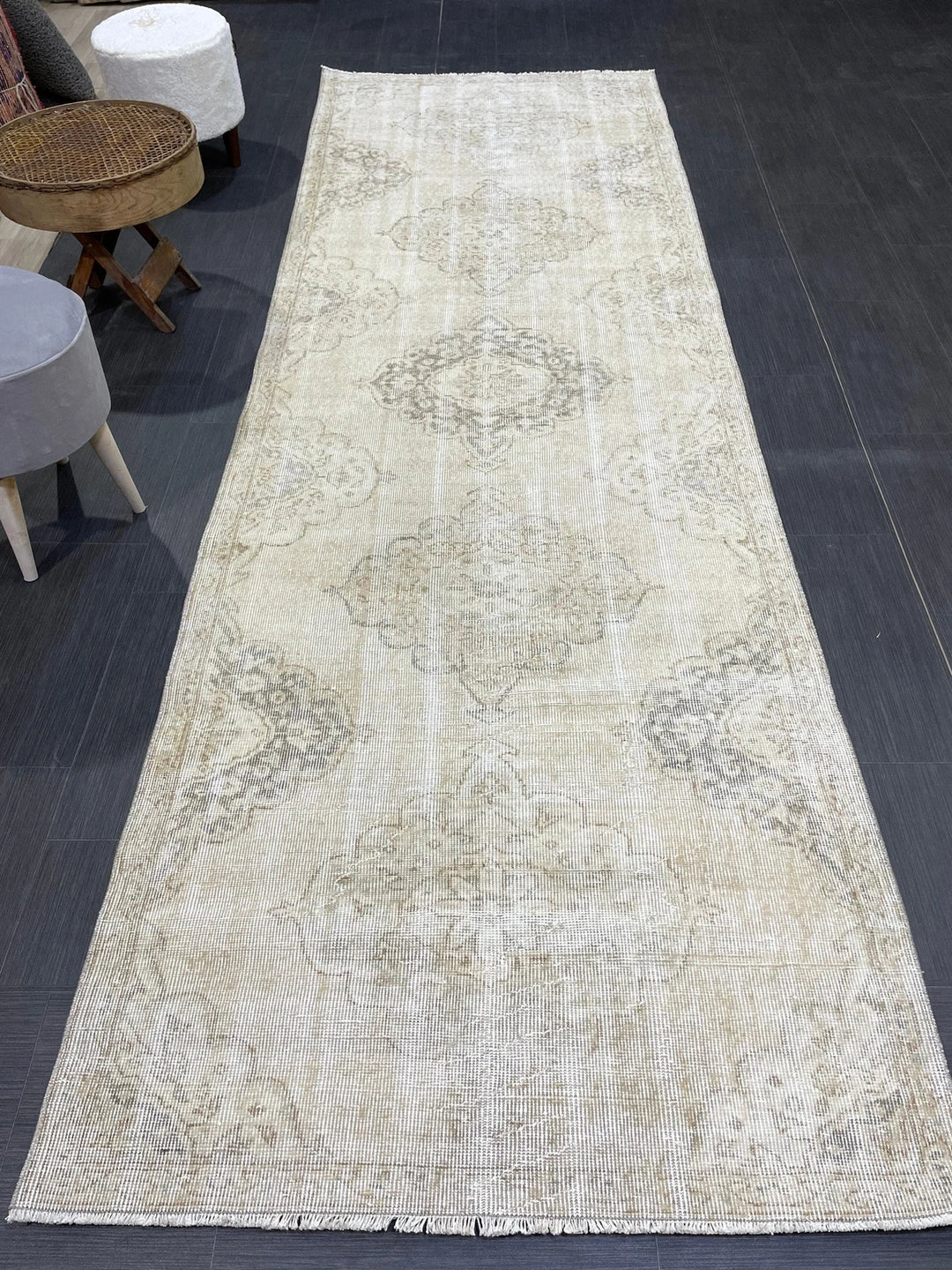 Beige Turkish Runner Rug 3' 7" x 10' 10" Hand-Knotted | No. WR97845