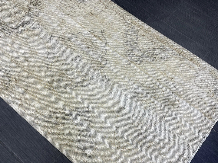 Beige Turkish Runner Rug 3' 7" x 10' 10" Hand-Knotted | No. WR97845
