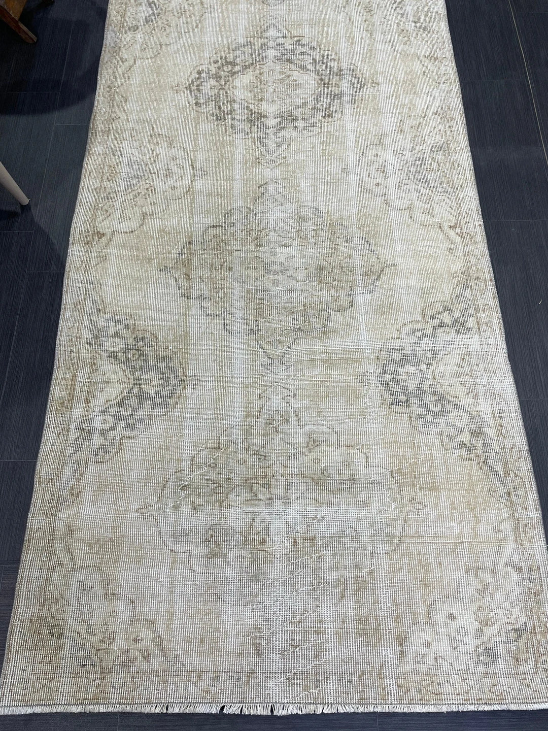 Beige Turkish Runner Rug 3' 7" x 10' 10" Hand-Knotted | No. WR97845