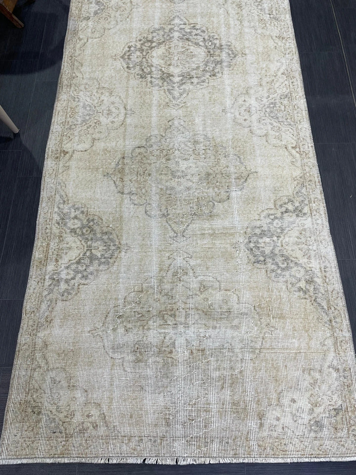 Beige Turkish Runner Rug 3' 7" x 10' 10" Hand-Knotted | No. WR97845