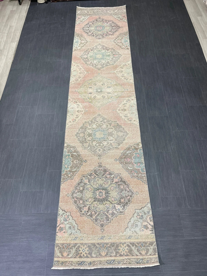 Pink Turkish Runner Rug 2' 11" x 13' 4" Hand-Knotted | No. WR97873