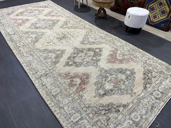 Beige Turkish Runner Rug 4' 9" x 12' 8" Hand-Knotted | No. WR97948