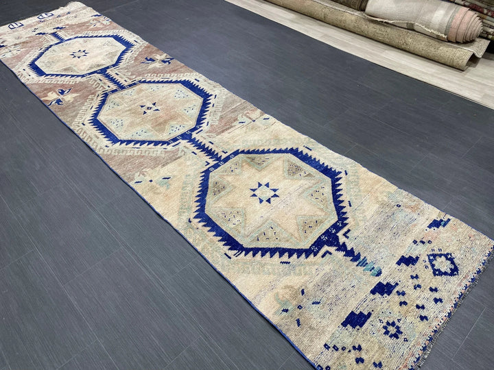 Navy Turkish Runner Rug 2' 9" x 11' 5" Hand-Knotted | No. WR98046