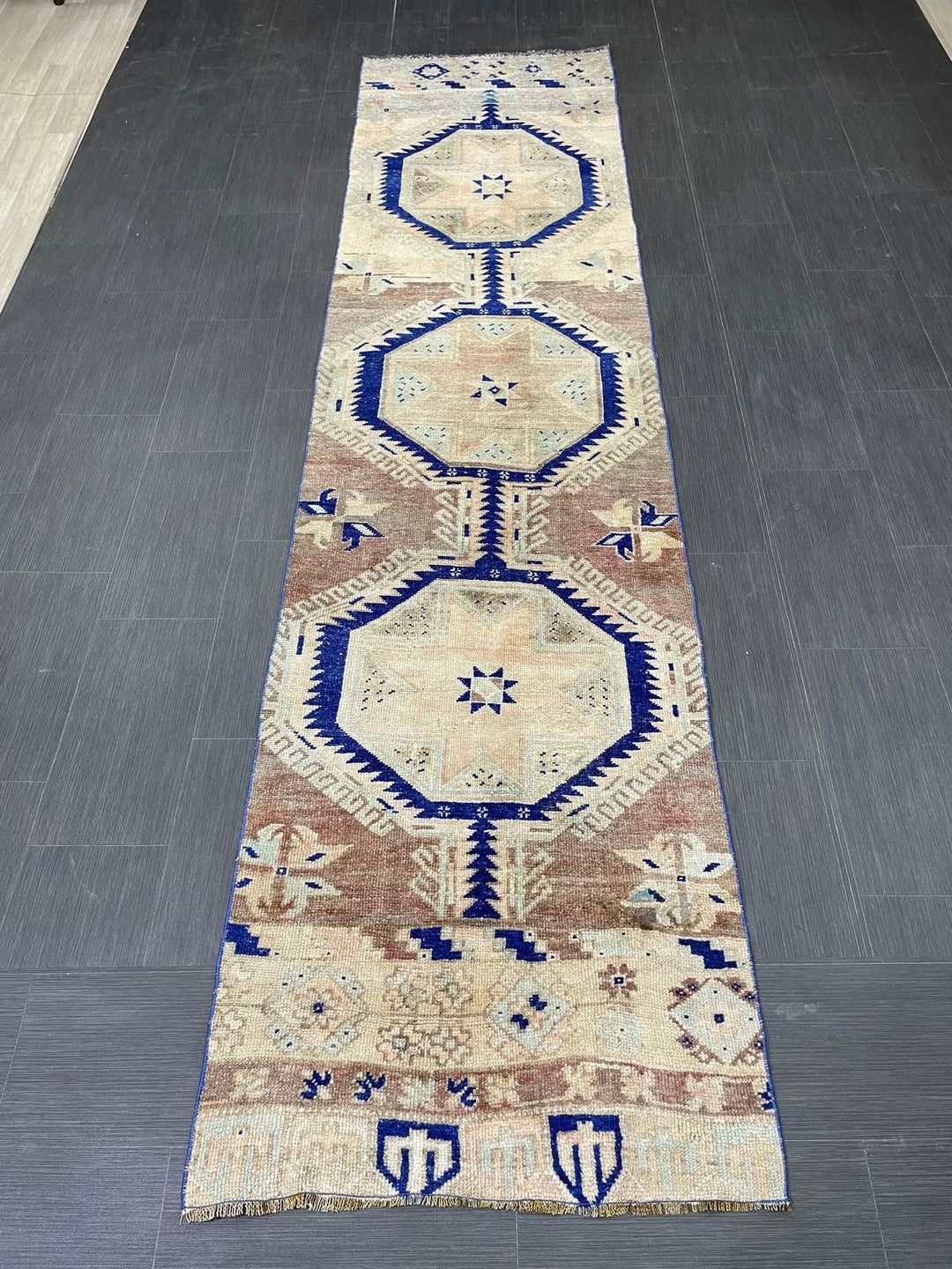 Navy Turkish Runner Rug 2' 9" x 11' 5" Hand-Knotted | No. WR98046
