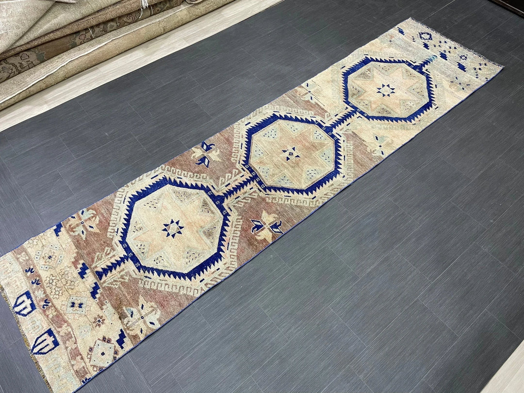Navy Turkish Runner Rug 2' 9" x 11' 5" Hand-Knotted | No. WR98046