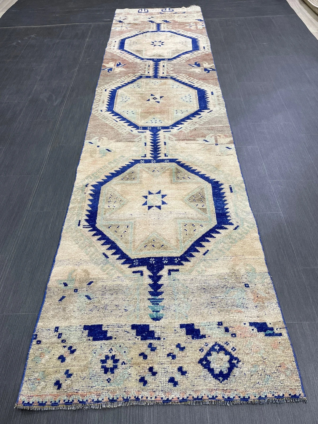 Navy Turkish Runner Rug 2' 9" x 11' 5" Hand-Knotted | No. WR98046