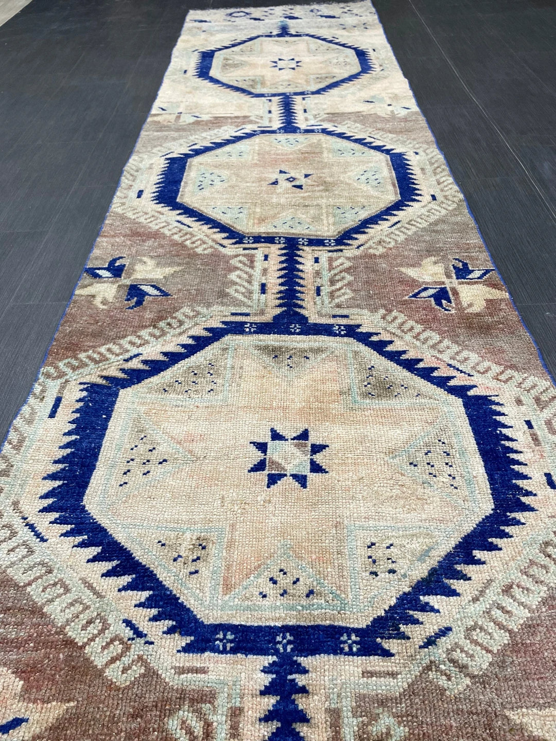 Navy Turkish Runner Rug 2' 9" x 11' 5" Hand-Knotted | No. WR98046