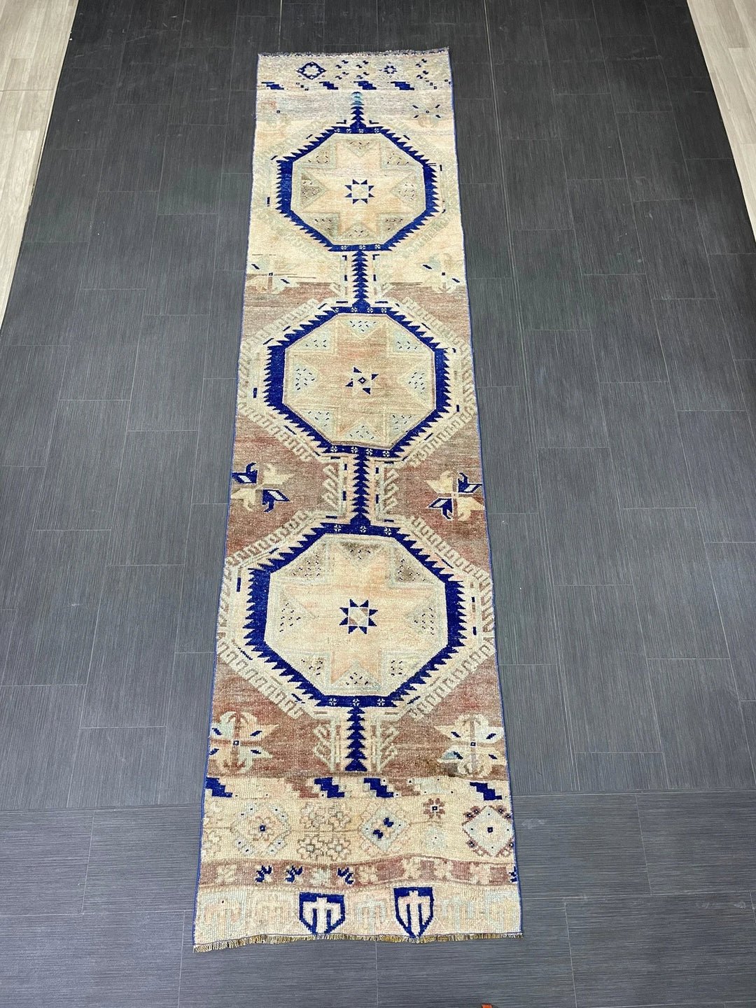 Navy Turkish Runner Rug 2' 9" x 11' 5" Hand-Knotted | No. WR98046